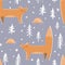 Cute foxes, winter forest, and croissants. Cozy repeated texture, childish print for kids fabric and wrapping paper