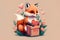 Cute foxy with Valentines presents animal for Valentine greeting card design, banner, sticker, home. Generative AI