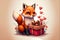 Cute foxy with Valentines presents animal for Valentine greeting card design, banner, sticker, home. Generative AI