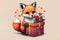 Cute foxy with Valentines presents animal for Valentine greeting card design, banner, sticker, home. Generative AI