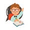 Cute Freckled Boy in Glasses Sitting at School Desk Engaged in Primary Education Vector Illustration