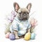 Cute French Bulldogs Celebrating Easter with Spring Flowers and Pajamas Generative AI