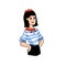 Cute French woman with striped shirt and beret. Funny drawing of Frenchwoman. Typical European character.