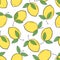 Cute fresh lemon yellow vector repeat seamless pattern on a white background.