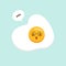 Cute fried egg cartoon character isolated on background vector illustration. Funny fast food menu emoticon face icon. Worried