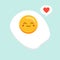 Cute fried egg cartoon character isolated on background vector illustration. Funny fast food menu emoticon face icon. Worried