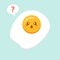 Cute fried egg cartoon character isolated on background vector illustration. Funny fast food menu emoticon face icon. Worried