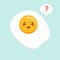 Cute fried egg cartoon character isolated on background vector illustration. Funny fast food menu emoticon face icon. Worried