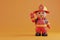 A cute friendly 3d fire fighter character waving to the camera. 3D Rendering style illustration