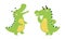 Cute friendly green crocodiles set. Lovely curious baby alligators characters cartoon vector illustration