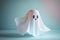 Cute friendly halloween ghost on a pastel background. Generative ai