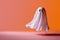 Cute friendly halloween ghost on a pastel background. Generative ai