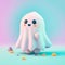 Cute friendly halloween ghost on a pastel background, generative AI