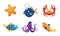 Cute Friendly Sea Creatures Set, Colorful Adorable Marine Animals Vector Illustration