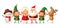 Cute friends Santa Claus, Mrs Claus, Elfs girl and boy, Reindeer and Snowman celebrate Christmas holidays - vector illustration is