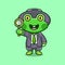 cute frog detective carrying a magnifying glass