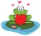 Cute Frog Female Cartoon Mascot Character In A Pond Holding A Valentine Love Heart