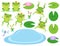 Cute frog and frog prince vector set. Lovely educational school graphic. Creative design element. Amphibian character illustration