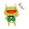 Cute frog gentleman in vest and bow tie. Green funny amphibian toad character cartoon vector illustration