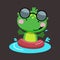 Cute frog with glasses swims in a lifebuoy in the pool. Isolated vector