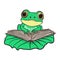 Cute Frog Standing on the Book looking Curious, Vector Illustration