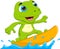 Cute frog surfing cartoon on white background