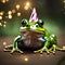 Cute frog wearing party hat - ai generated image