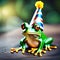 Cute frog wearing party hat - ai generated image