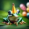 Cute frog wearing party hat - ai generated image