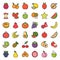 Cute fruit and berries filled outline icon set 2