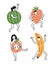 Cute fruit characters. Set of hand drawn fruits with faces. Summer party design elements. Vector illustration.