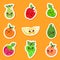 Cute fruit characters. Vector sticker set