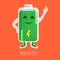 Cute full charged battery cartoon character with hands and face
