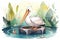 Cute full length happy pelican stand and eating fish , concept of Animal behavior, created with Generative AI technology