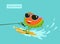 Cute fun cartoon watermelon water skiing on vacation