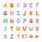 Cute funky 3d alphabet set with memphis decoration. Patterned bold font with shadow. Funny latin ABC with uppercase