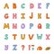 Cute funky 3d alphabet set with outline. Bold font with shadow. Funny latin ABC with uppercase letters, punctuation