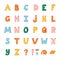 Cute funky 3d alphabet set with volume. Bold font with shadow. Funny latin ABC with uppercase letters and punctuation