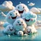 Cute Funny 3D Clouds Smiling and Playing in White and Pink Sky