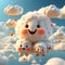 Cute Funny 3D Clouds Smiling and Playing in White and Pink Sky