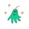 Cute funny alien. Design element, icon on the theme of UFO, space. Doodles vector illustration