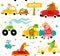 Cute funny animals llama, crocodile, bookworm, rabbit, mouse, turtle and pig driving colorful cars to the happiness on