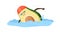 Cute and funny avocado half swimming. Happy comic fruit doing sport and exercising in pool. Colored flat cartoon vector