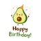 Cute funny avocado. Happy birthday card