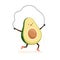 Cute and funny avocado with jump rope. Happy comic fruit doing sport and working out. Colored flat cartoon vector