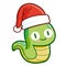 Cute and funny baby caterpillar wearing Santa`s hat for Christmas