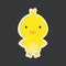 Cute funny baby chicken sticker. Adorable animal character for design of album, scrapbook, card, poster, invitation. Flat cartoon