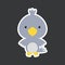 Cute funny baby raven sticker. Adorable bird character for design of album, scrapbook, card, poster, invitation. Flat cartoon