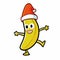 Cute and funny banana wearing Santa`s hat for christmas, dancing and laughiing