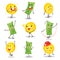 Cute funny banknotes and coins humanized characters showing various emotions set, money and finance concept cartoon